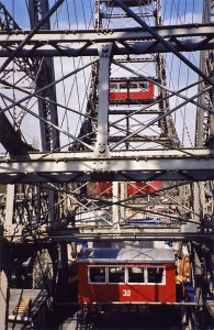 Inside the The Wiener Riesenrad, or Viennese giant wheel.